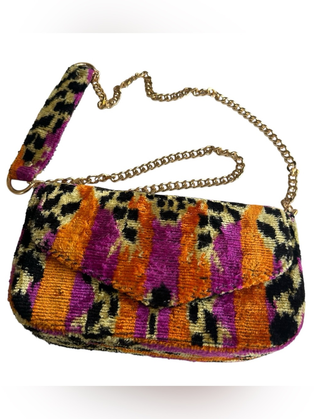 Wolf & Willa Samantha Silk Velvet clutch Shoulder Pouch with  Gold Chain